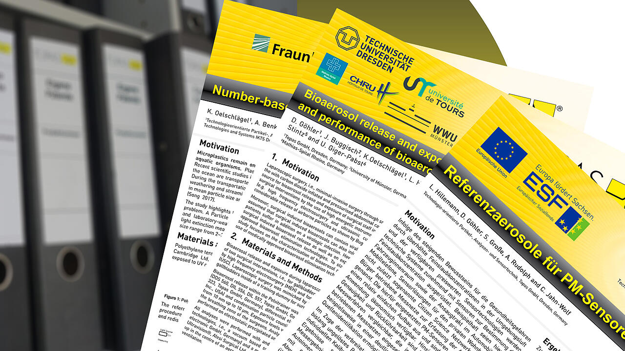 Armario con expedientes delante de un círculo amarillo y, detrás, un póster científico sobre un tema especializado